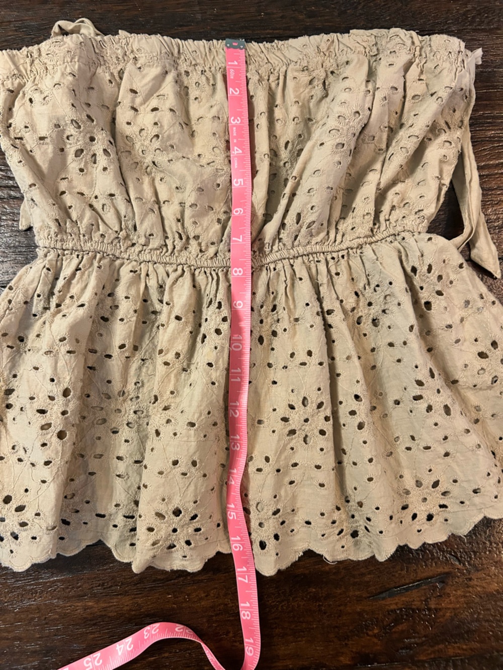 American Eagle Outfitters Cotton Light Brown Eyelet Tie-Strap Peplum Top - Picture 5 of 9